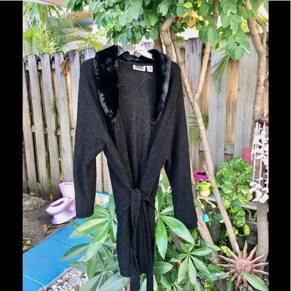 Maggie Barnes Sweaters - Black sweater mink neck tie front